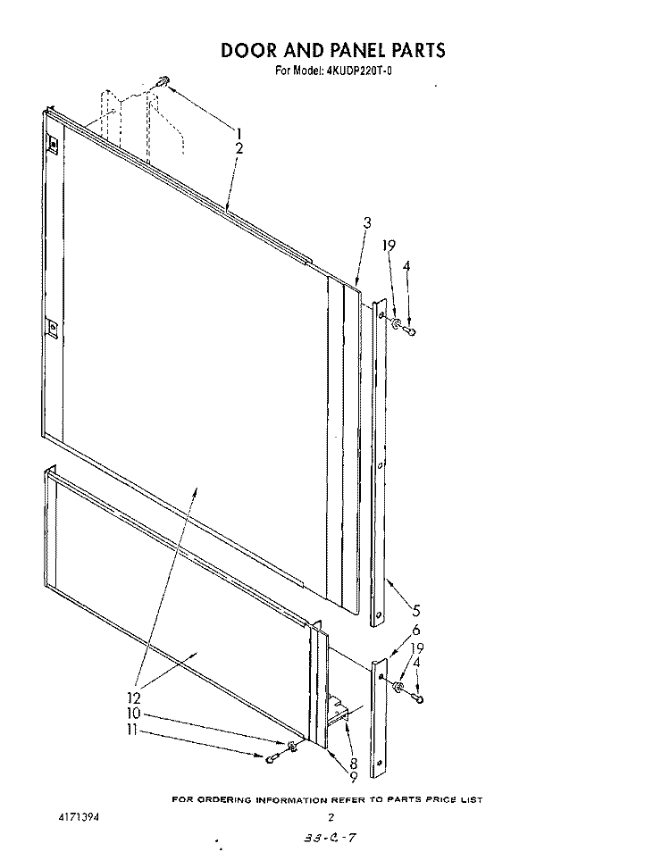 DOOR AND PANEL Diagram and Parts List for 4KUDP220T0  KitchenAid Dishwasher