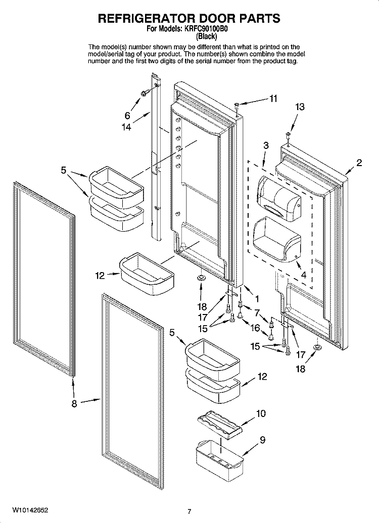 REFRIGERATOR DOOR PARTS Diagram and Parts List for KRFC90100B0  KitchenAid Refrigerator