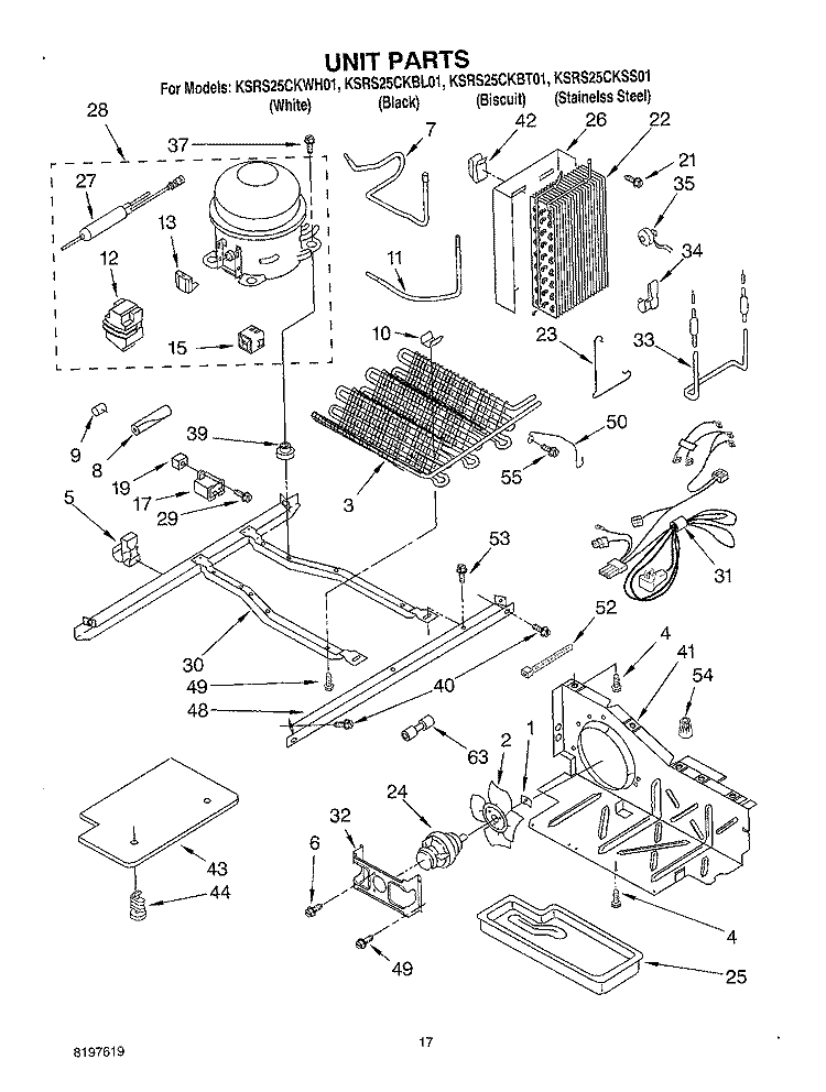 UNIT Diagram and Parts List for KSRS25CKSS01  KitchenAid Refrigerator