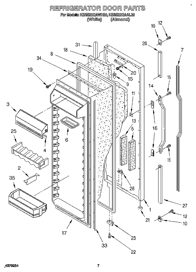 REFRIGERATOR DOOR Diagram and Parts List for KSRS22QAAL20  KitchenAid Refrigerator