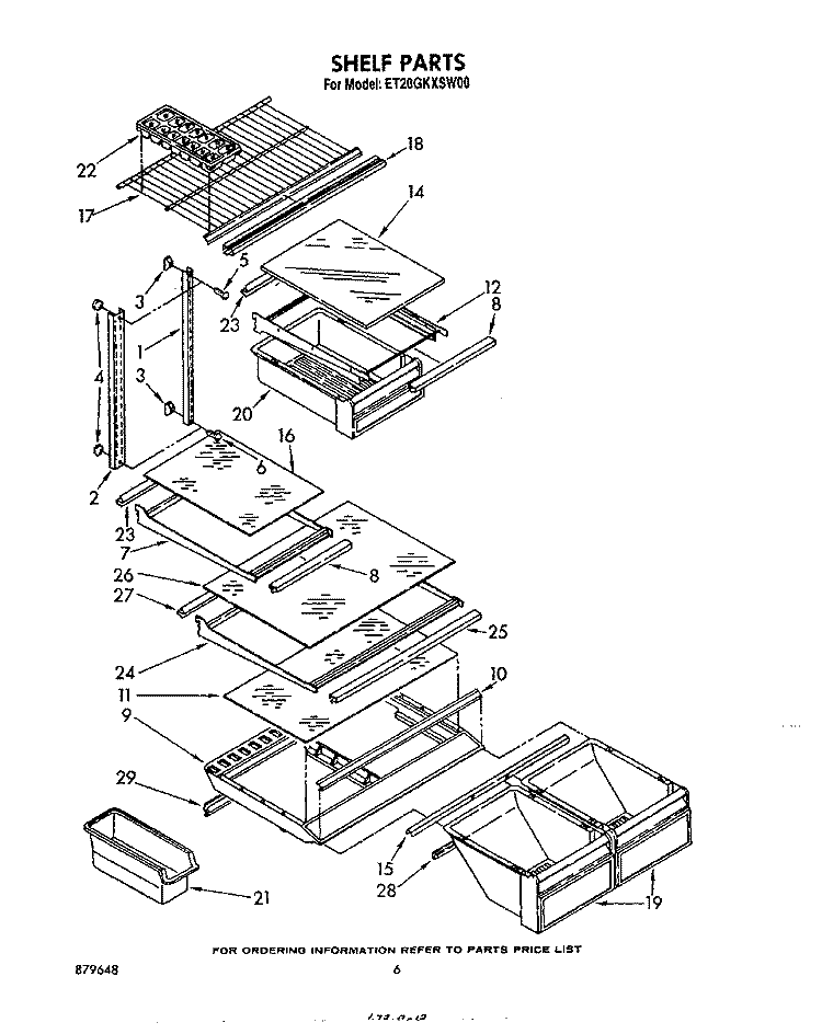 SHELF Diagram and Parts List for ET20GKXSW00  Whirlpool Refrigerator
