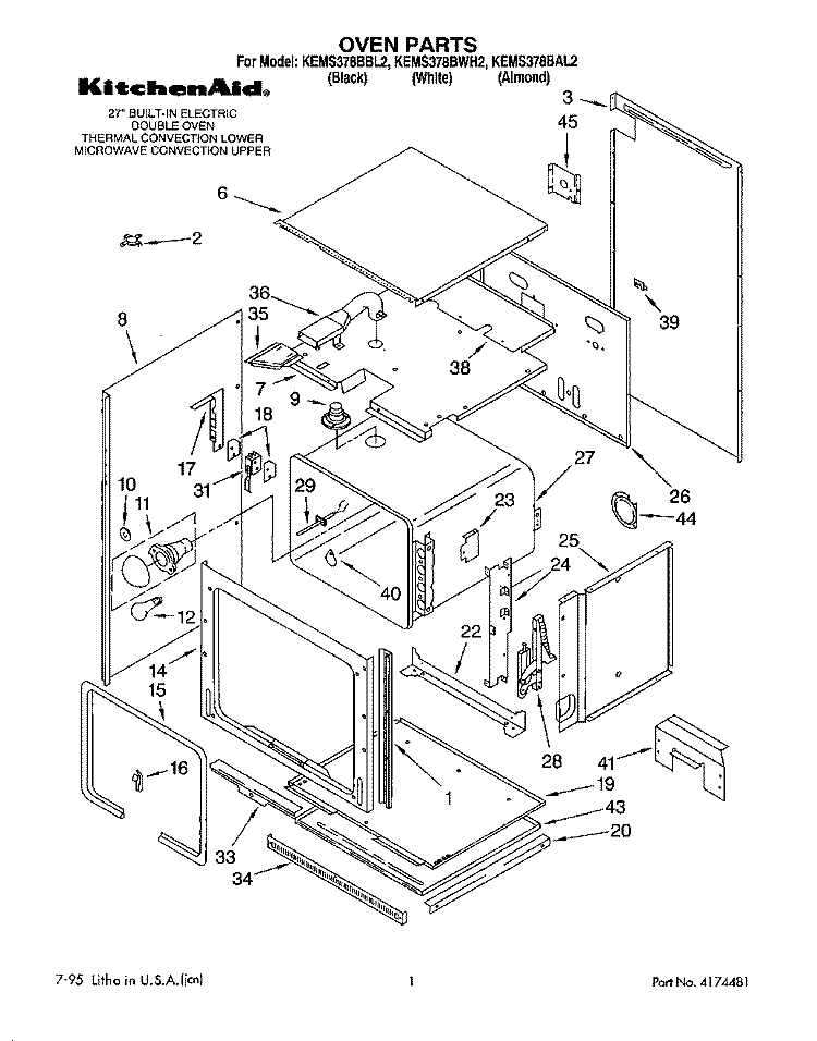 OVEN Diagram and Parts List for KEMS378BBL2  KitchenAid Wall Oven