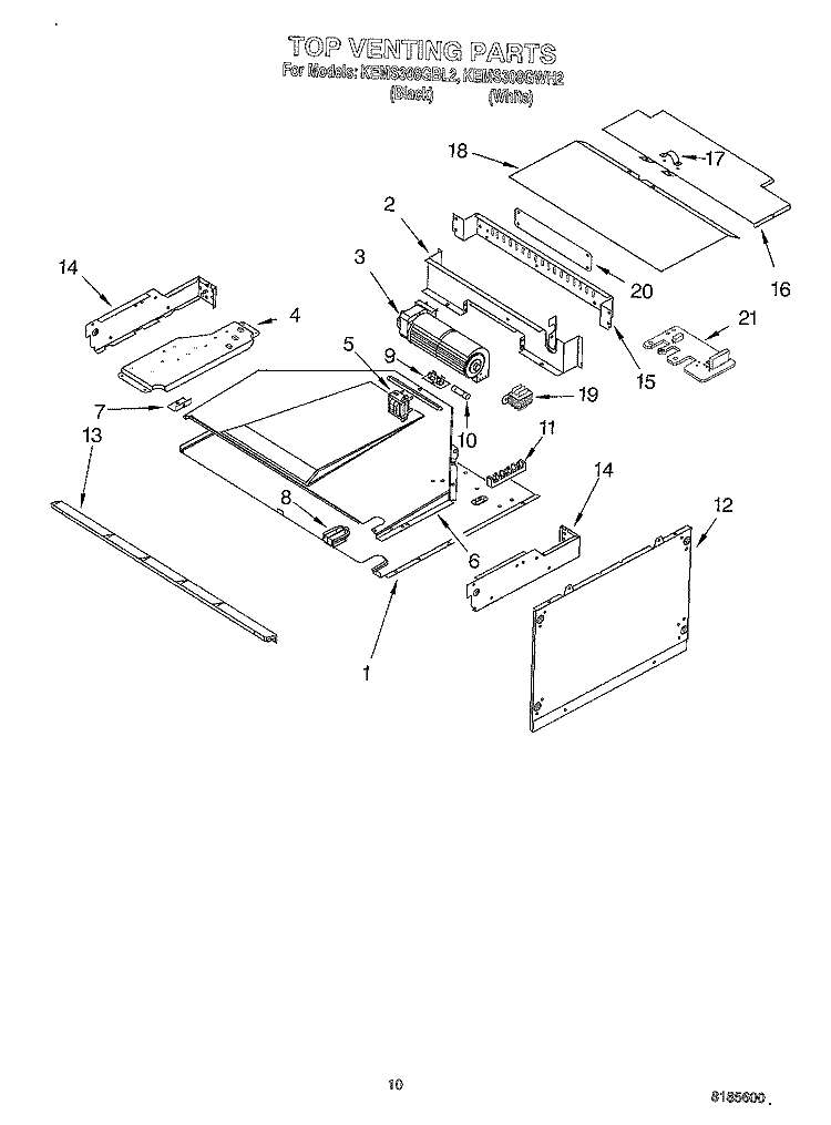 TOP VENTING Diagram and Parts List for KEMS308GBL2  KitchenAid Microwave Oven Combo