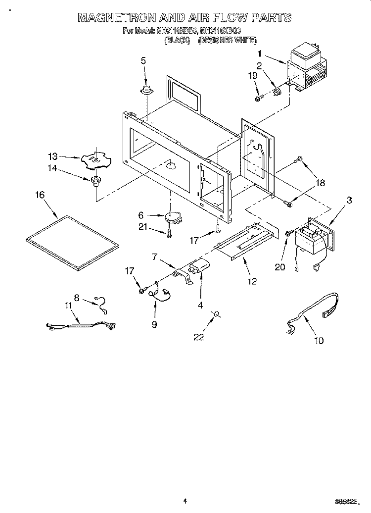 MAGNETRON AND AIR FLOW Diagram and Parts List for MH6110XBB6  Whirlpool Microwave