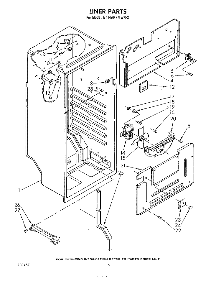 LINER , LIT/OPTIONAL Diagram and Parts List for ET14AKXMWR2  Whirlpool Refrigerator