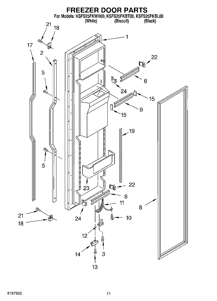 FREEZER DOOR PARTS Diagram and Parts List for KSFS25FKWH00  KitchenAid Refrigerator