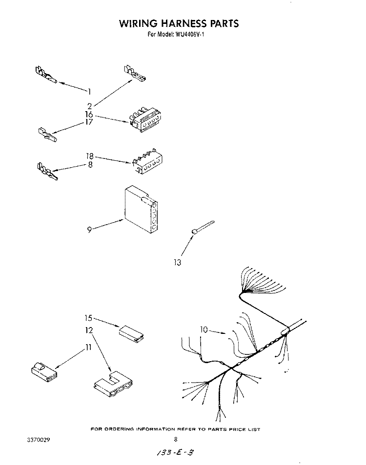WIRING HARNESS Diagram and Parts List for WU4406V1  Roper Dishwasher