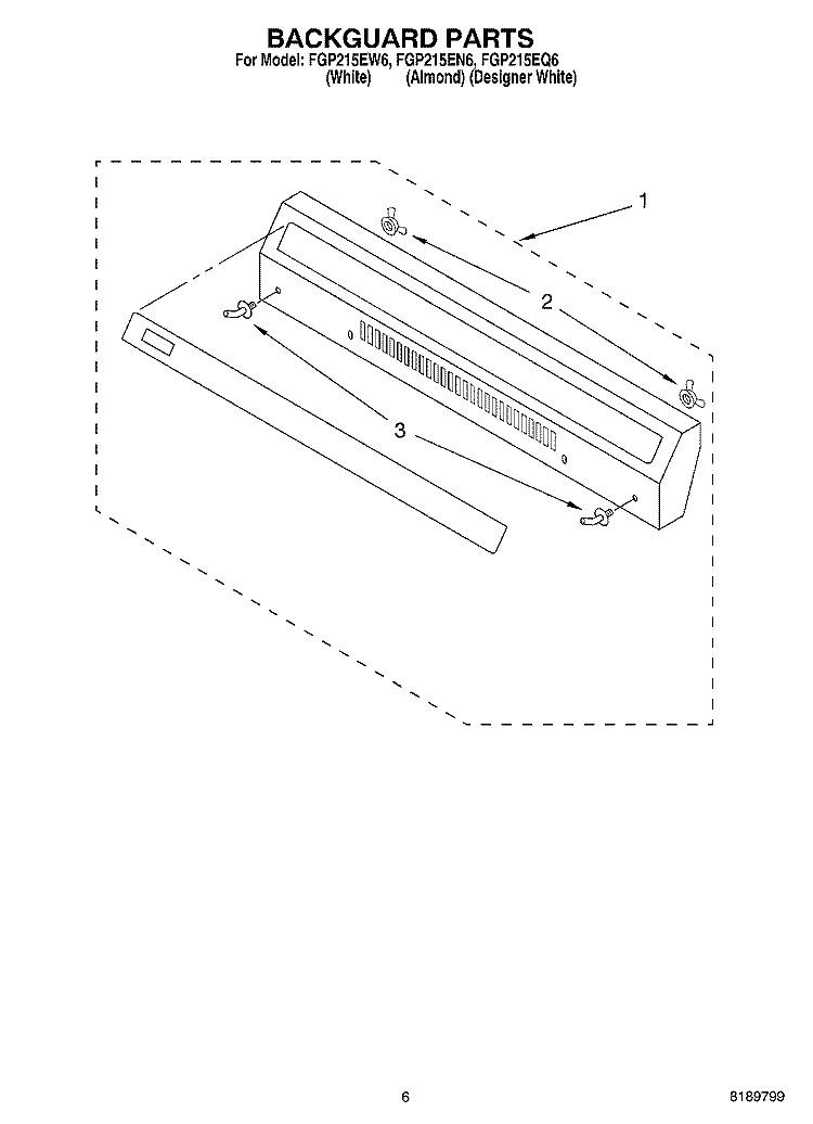 BACKGUARD Diagram and Parts List for FGP215EN6  Roper Range