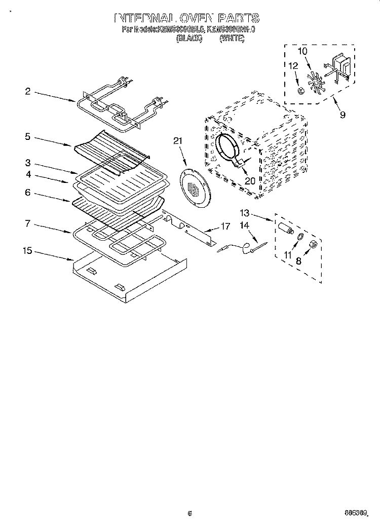 INTERNAL OVEN Diagram and Parts List for KEMS308GBL0  KitchenAid Microwave Oven Combo