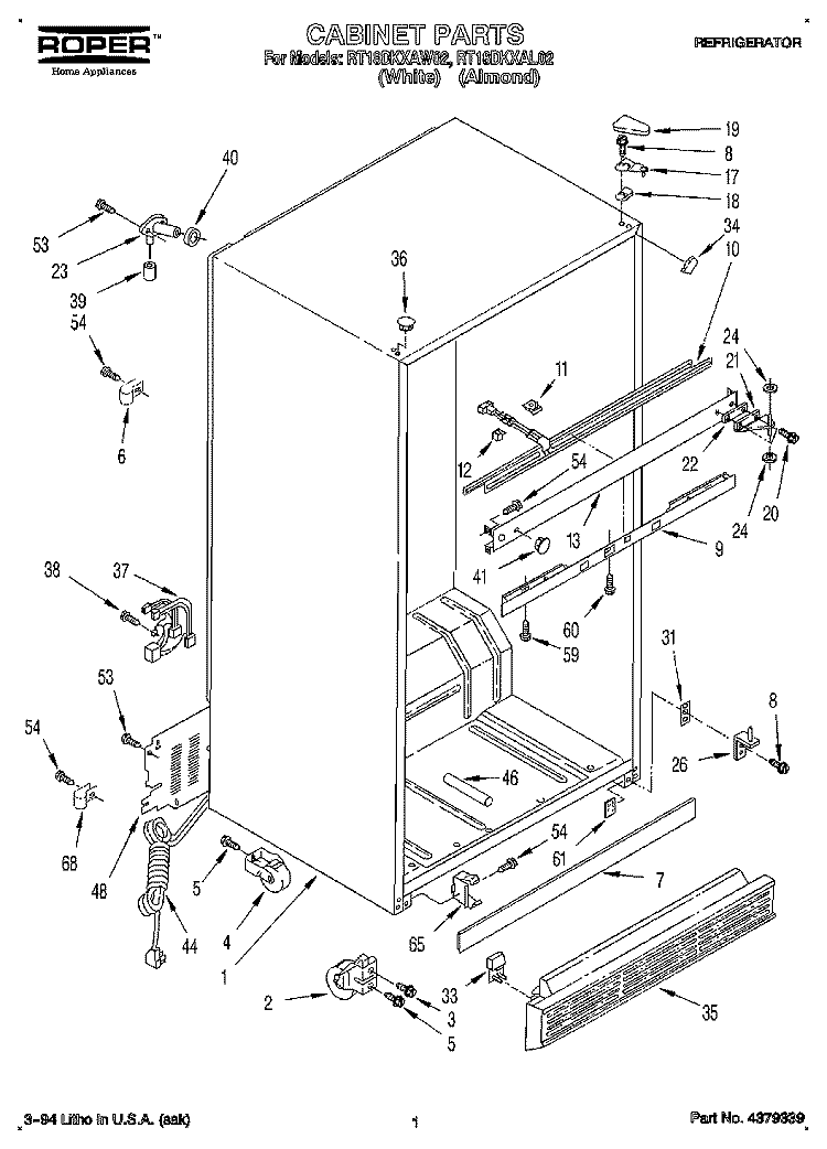 CABINET Diagram and Parts List for RT18DKXAL02  Roper Refrigerator