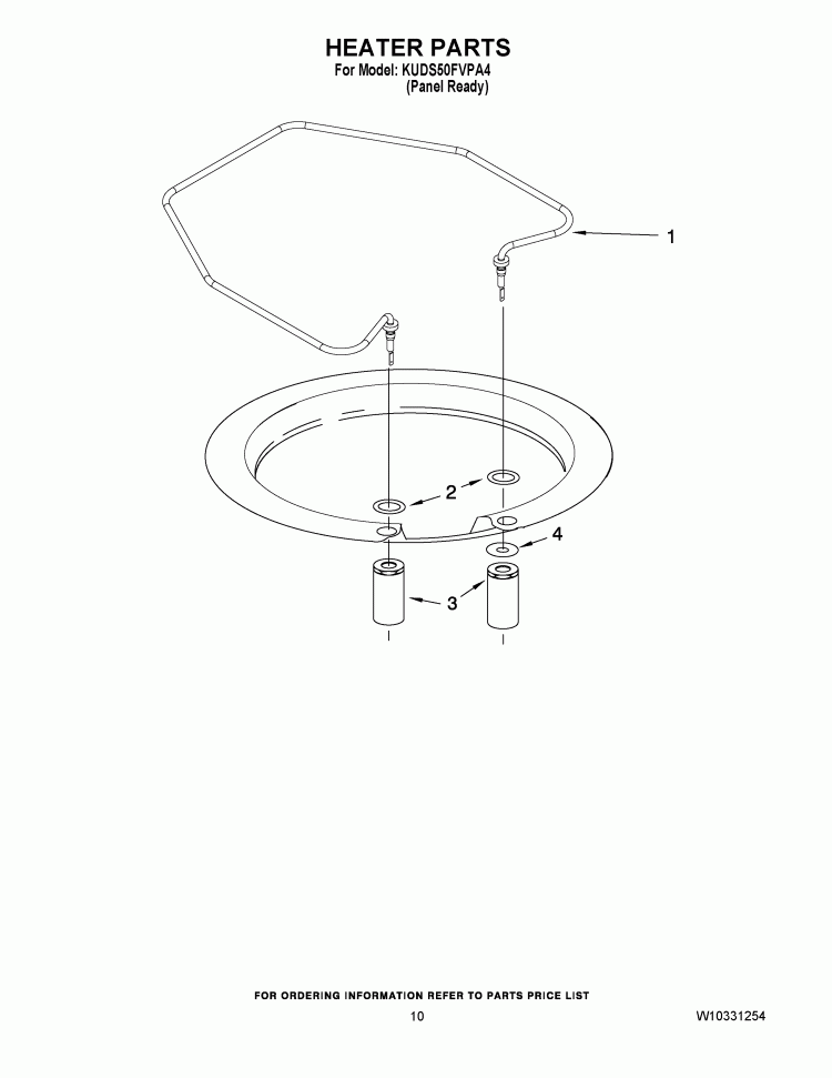 HEATER PARTS Diagram and Parts List for KUDS50FVPA4  KitchenAid Dishwasher