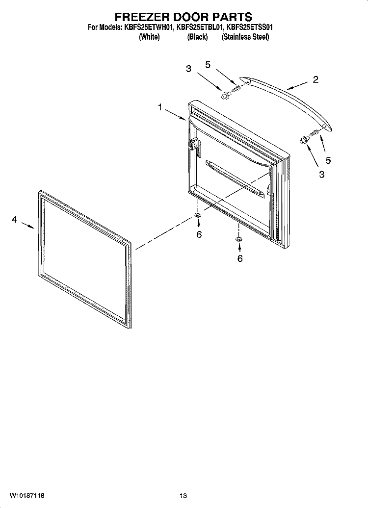 FREEZER DOOR PARTS Diagram and Parts List for KBFS25ETSS01  KitchenAid Refrigerator