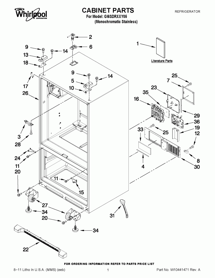 CABINET PARTS Diagram and Parts List for GI6SDRXXY05  Whirlpool Refrigerator