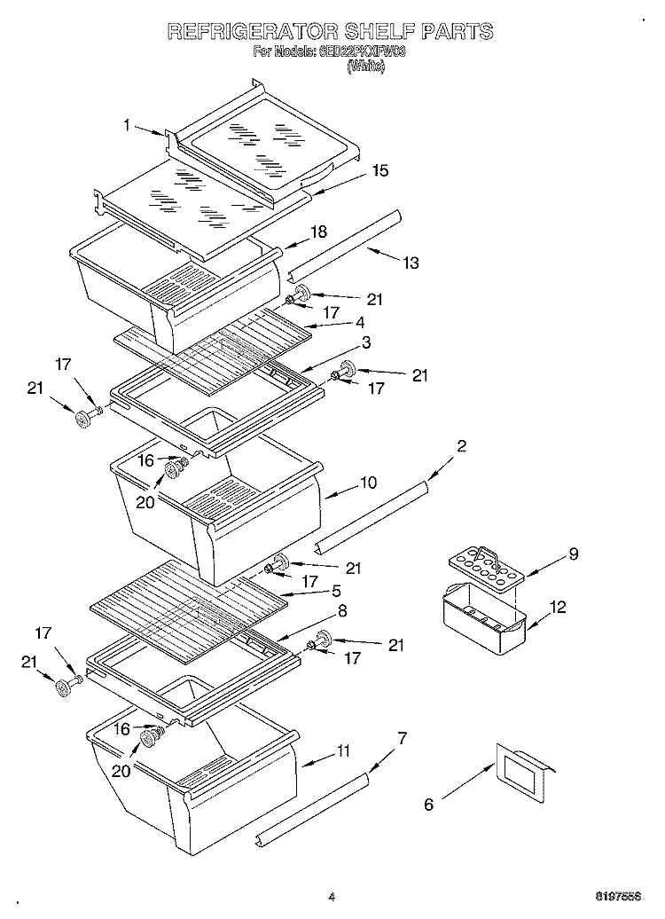 REFRIGERATOR SHELF Diagram and Parts List for 6ED22PKXFW03  Whirlpool Refrigerator