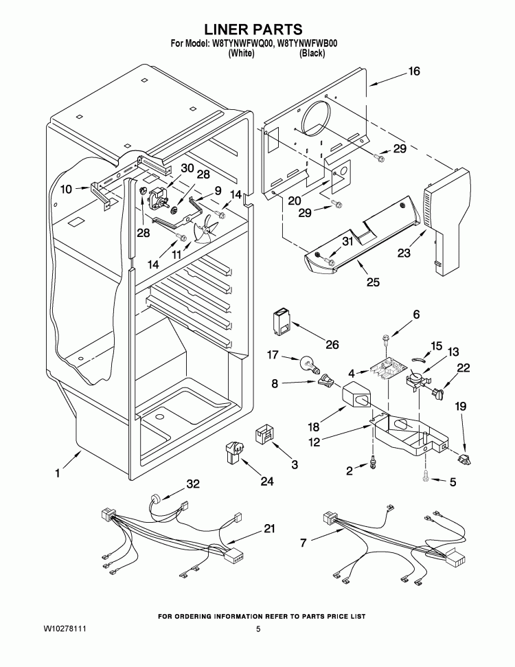 LINER PARTS Diagram and Parts List for W8TYNWFWB00  Whirlpool Refrigerator