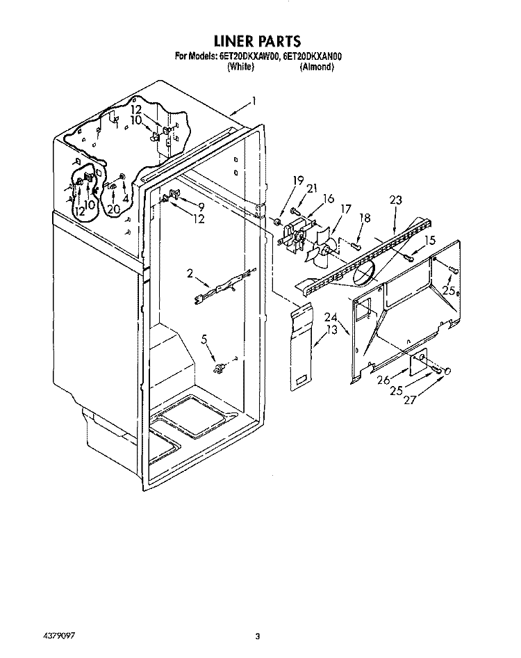 LINER Diagram and Parts List for 6ET20DKXAW00  Whirlpool Refrigerator