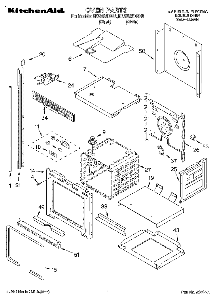 OVEN Diagram and Parts List for KEBI206DBL6  KitchenAid Wall Oven