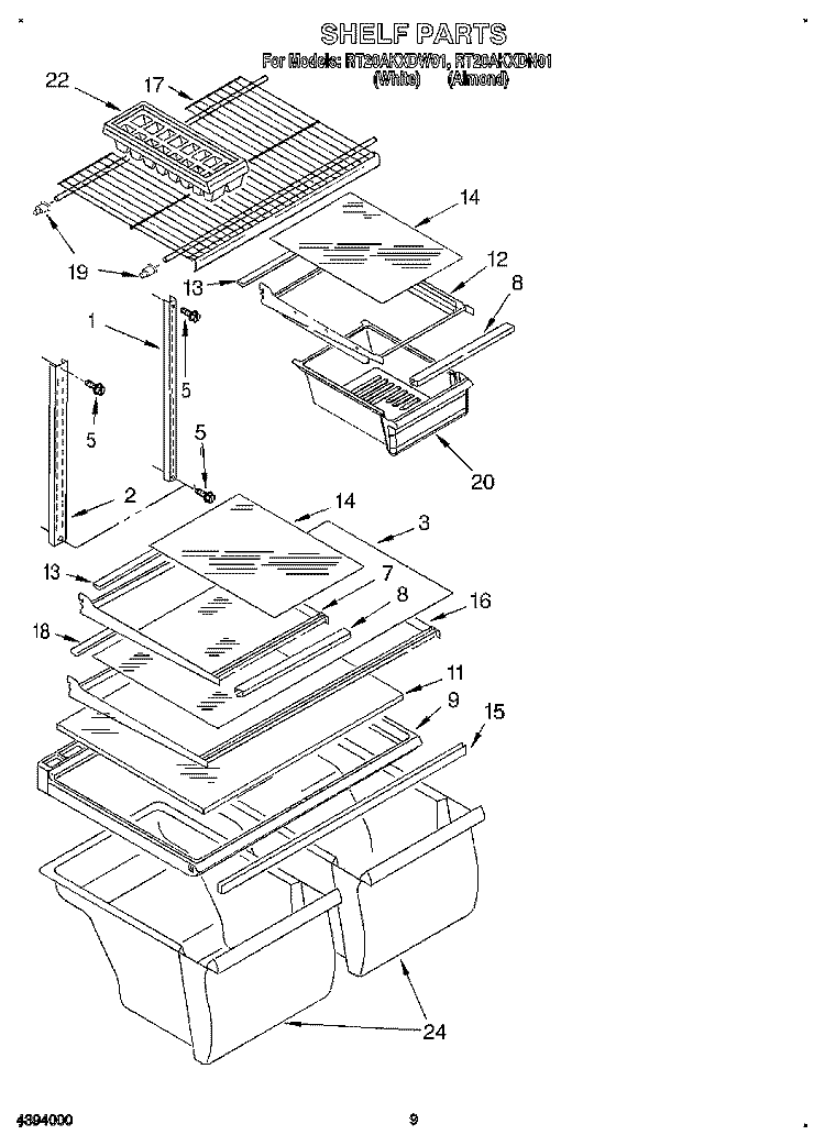 SHELF, LIT/OPTIONAL Diagram and Parts List for RT20AKXDN01  Roper Refrigerator