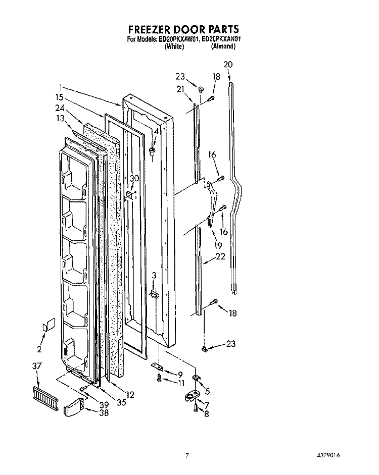 FREEZER DOOR Diagram and Parts List for ED20PKXAN01  Whirlpool Refrigerator