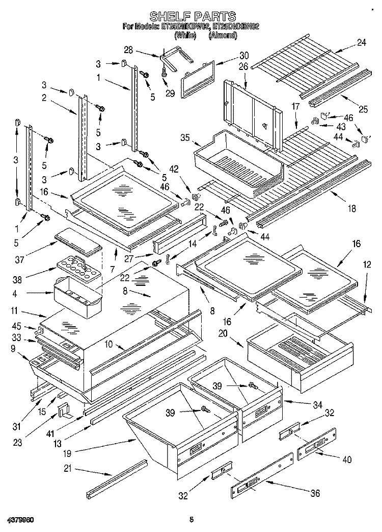SHELF, LIT / OPTIONAL Diagram and Parts List for ET25DMXBN02  Whirlpool Refrigerator