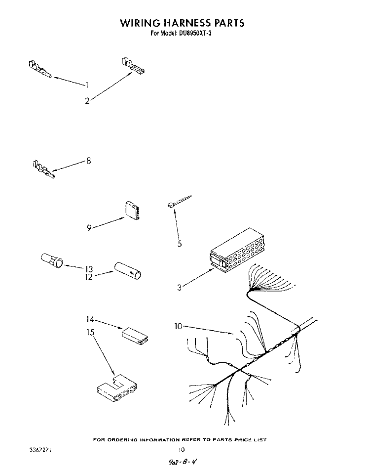 WIRING HARNESS Diagram and Parts List for DU8950XT3  Whirlpool Dishwasher