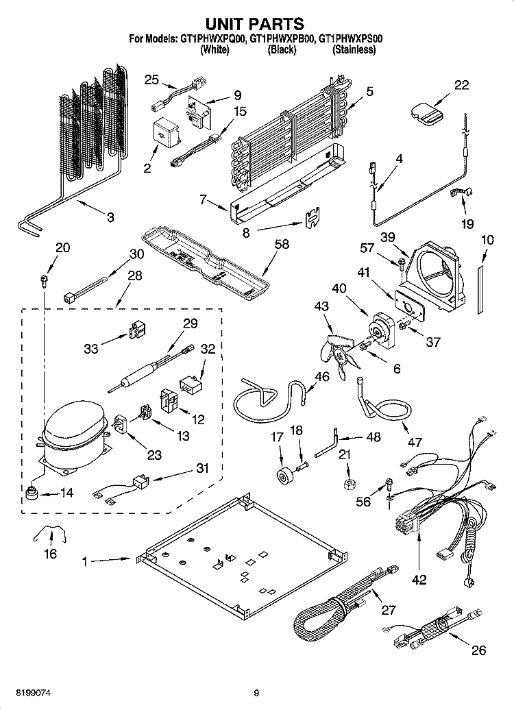 UNIT PARTS Diagram and Parts List for GT1PHWXPS00  Whirlpool Refrigerator