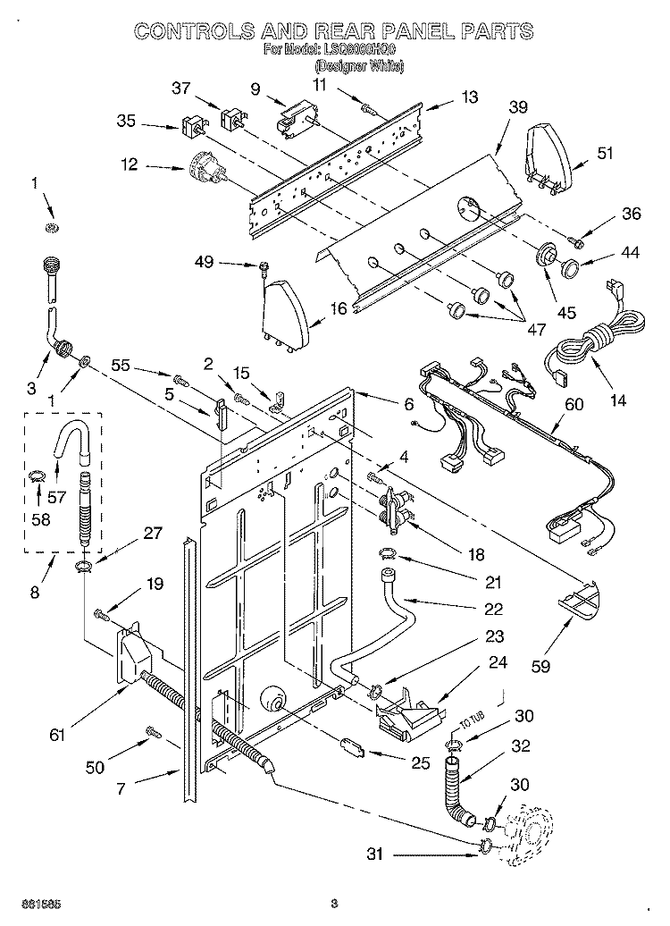 CONTROLS AND REAR PANEL Diagram and Parts List for LSQ8000JQ0  Whirlpool Washer