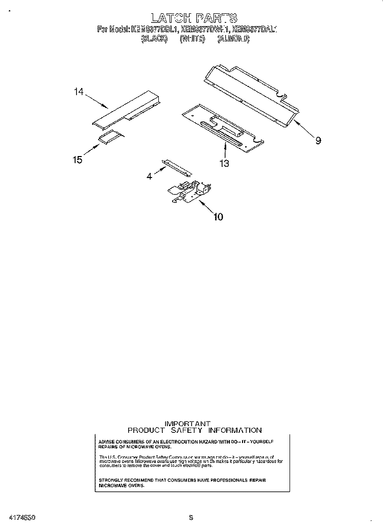 LATCH Diagram and Parts List for KEMS377DBL1  KitchenAid Microwave Oven Combo