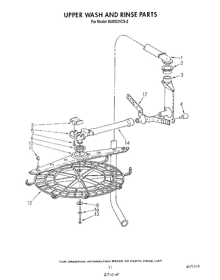 UPPER WASH AND RINSE Diagram and Parts List for KUDS21CS2  KitchenAid Dishwasher
