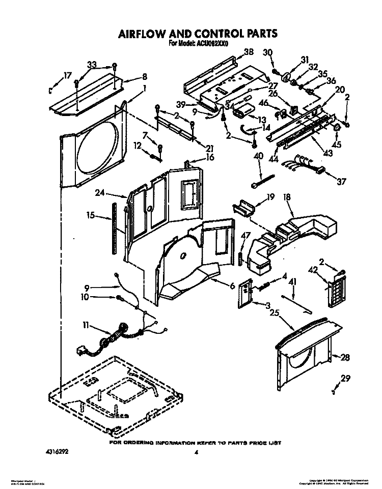 AIR FLOW AND CONTROL Diagram and Parts List for ACU082XX0  Whirlpool Air Conditioner