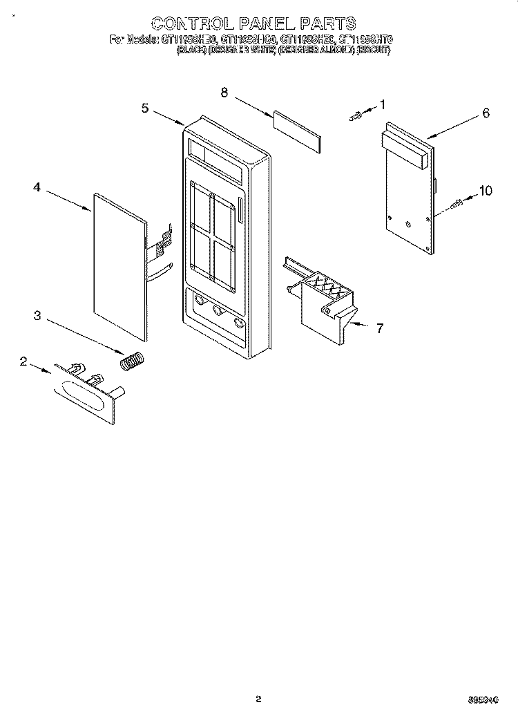 CONTROL PANEL Diagram and Parts List for GT1195SHB0  Whirlpool Microwave