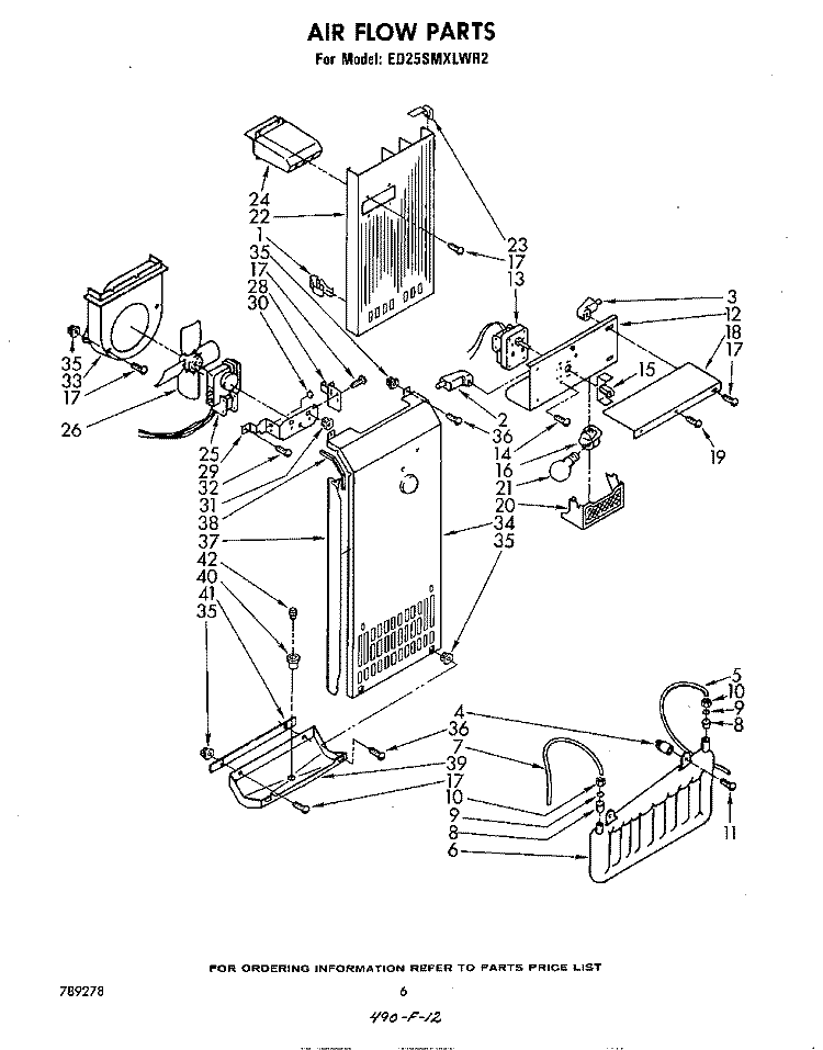 AIRFLOW Diagram and Parts List for ED25SMXLWR2  Whirlpool Refrigerator