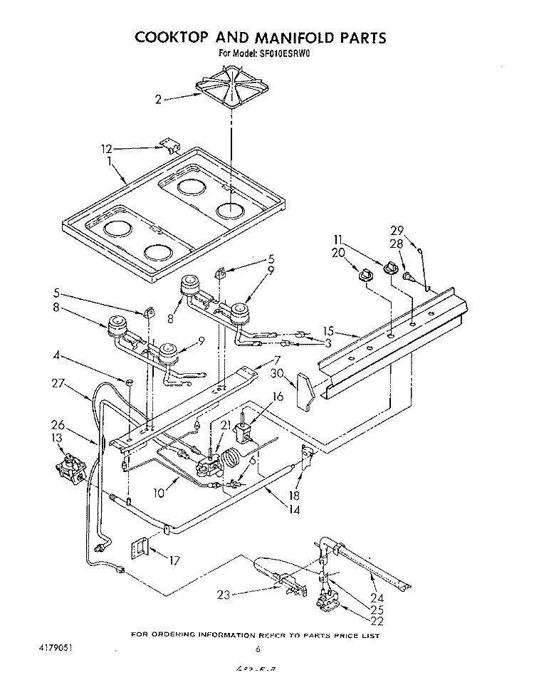 COOK TOP AND MANIFOLD , LITERATURE Diagram and Parts List for SF010ESRW0  Whirlpool Range