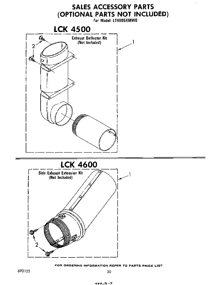 EXHAUST DEFLECTOR KIT LCK4500 , S Diagram and Parts List for LT4905XMW0  Whirlpool Washer Dryer Combo