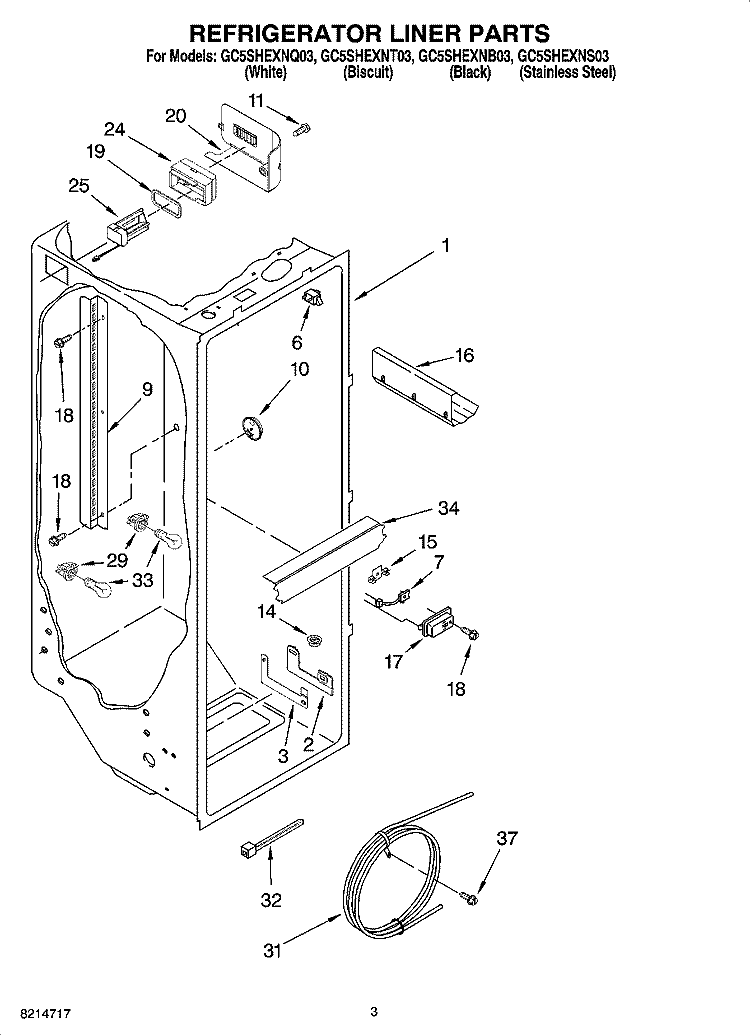 REFRIGERATOR LINER PARTS Diagram and Parts List for GC5SHEXNB03  Whirlpool Refrigerator