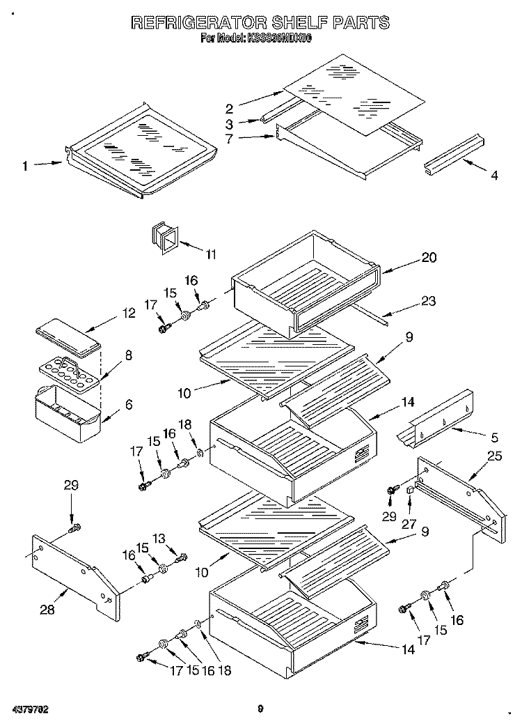 REFRIGERATOR SHELF Diagram and Parts List for KSSS36MDX00  KitchenAid Refrigerator