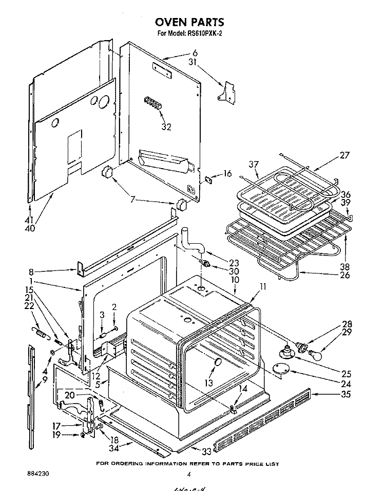 OVEN Diagram and Parts List for RS610PXK2  Whirlpool Range