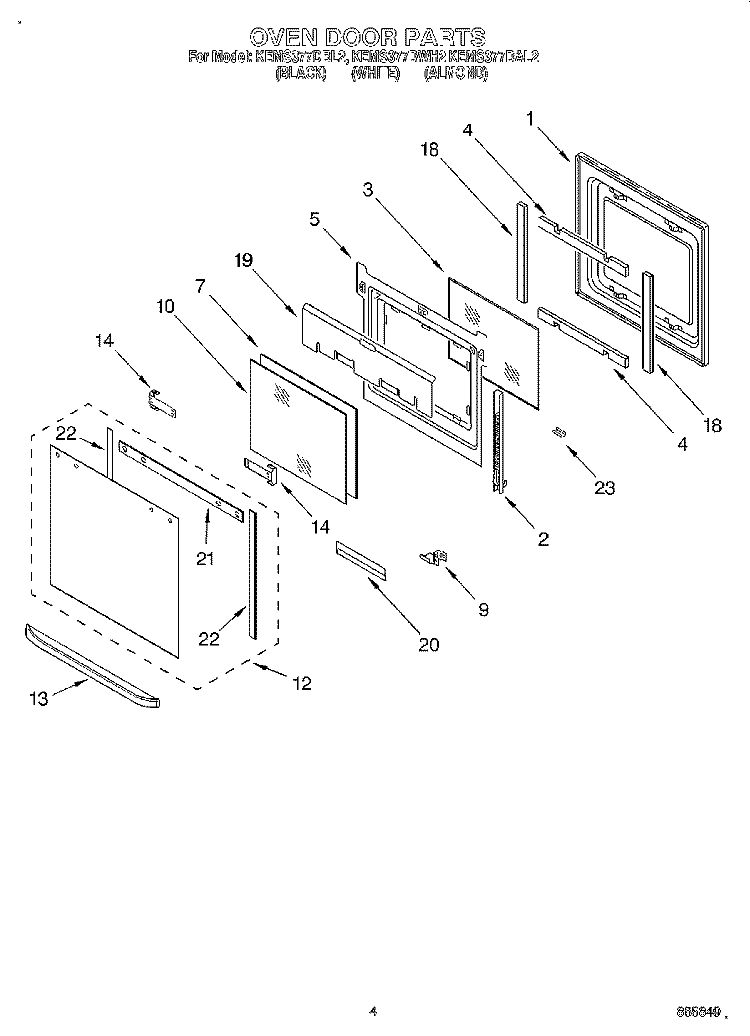 OVEN DOOR Diagram and Parts List for KEMS377DAL2  KitchenAid Microwave Oven Combo