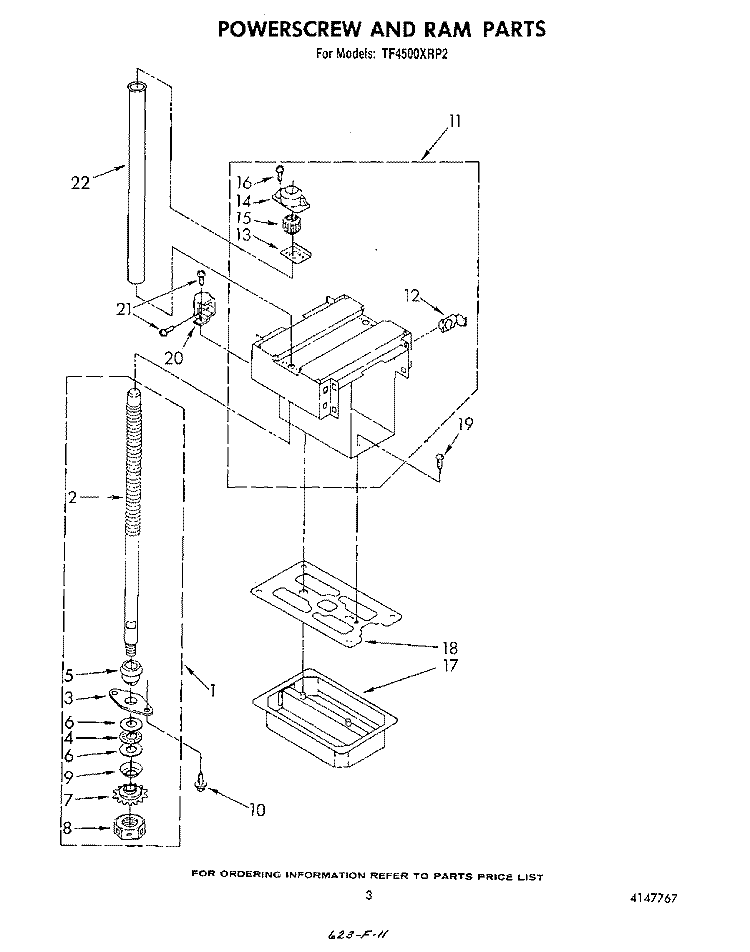 POWERSCREW AND RAM Diagram and Parts List for TF4500XRP2  Whirlpool Trash Compactor