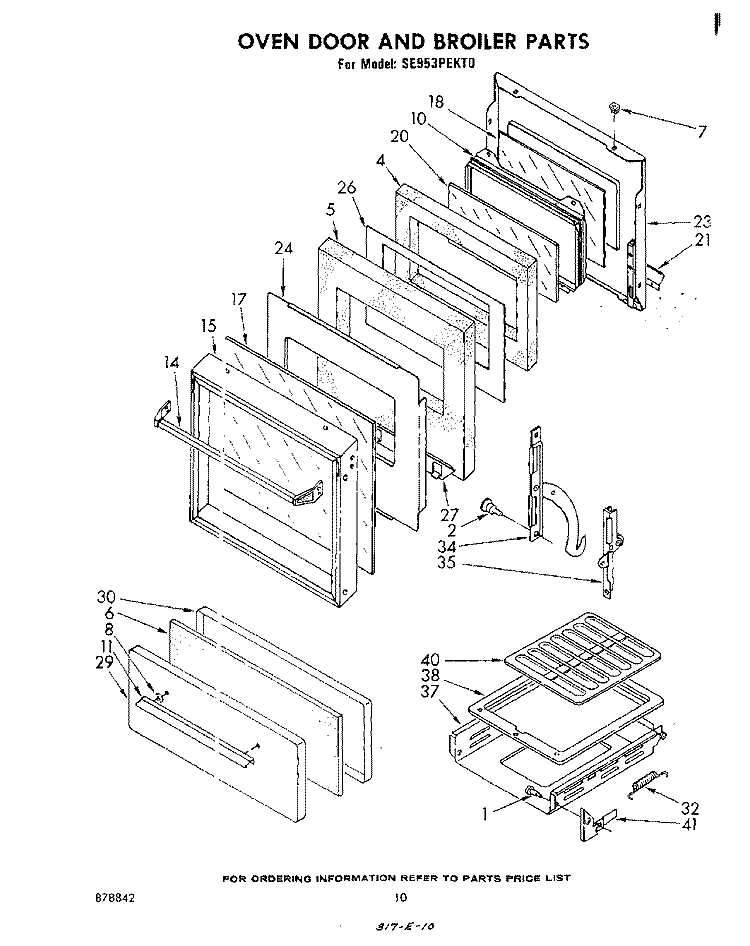 OVEN DOOR AND BROILER Diagram and Parts List for SE953PEKT0  Whirlpool Range
