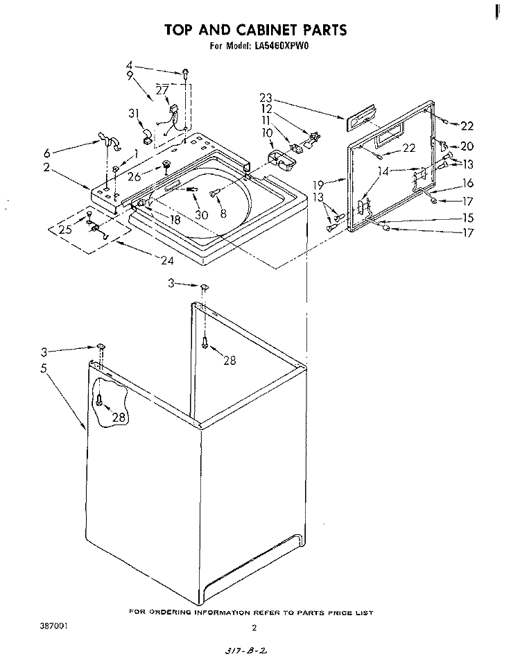 TOP AND CABINET , LIT/OPTIONAL Diagram and Parts List for LA5460XPW0  Whirlpool Washer