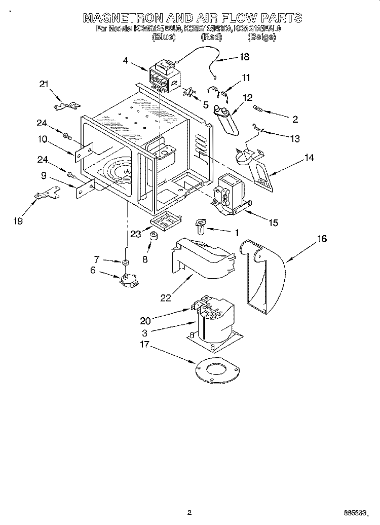 MAGNETRON AND AIR FLOW, LITERATURE Diagram and Parts List for KCMG125ERC0  KitchenAid Microwave