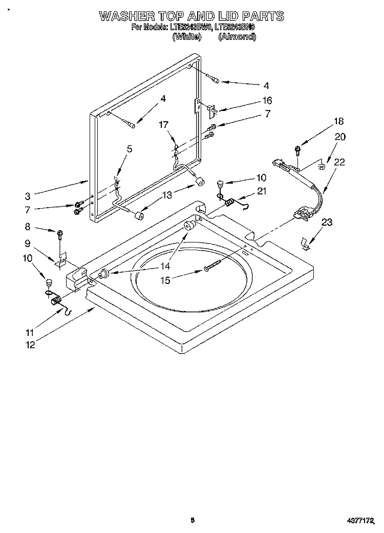 WASHER TOP AND LID Diagram and Parts List for LTE5243BN0  Whirlpool Washer Dryer Combo
