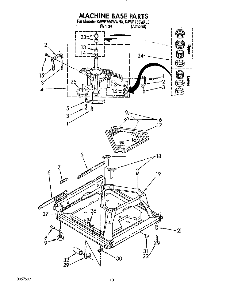 MACHINE BASE Diagram and Parts List for KAWE760WWH3  KitchenAid Washer