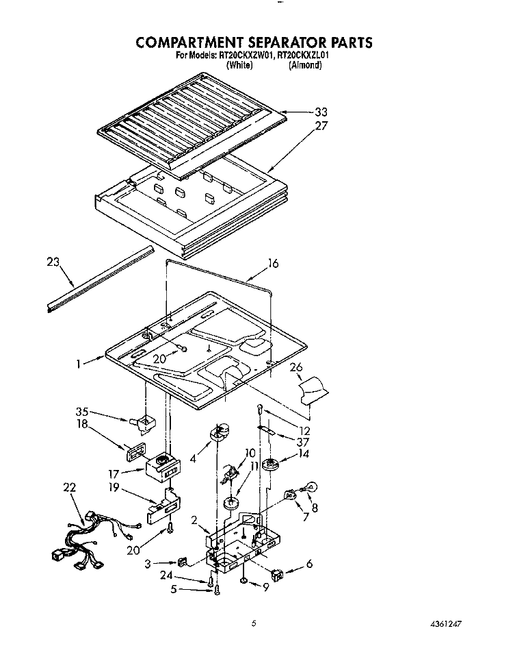 COMPARTMENT SEPARATOR Diagram and Parts List for RT20CKXZW01  Roper Refrigerator