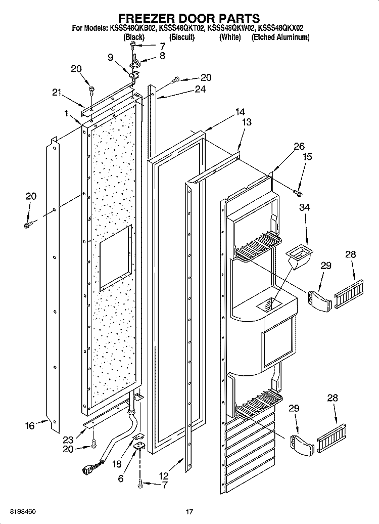 FREEZER DOOR PARTS Diagram and Parts List for KSSS48QKT02  KitchenAid Refrigerator