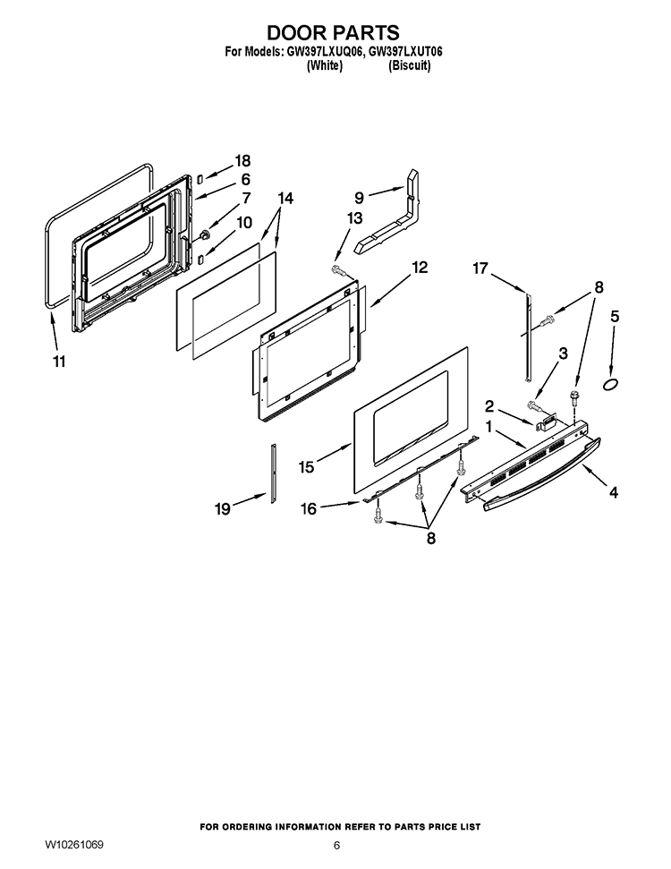 DOOR PARTS Diagram and Parts List for GW397LXUT06  Whirlpool Range