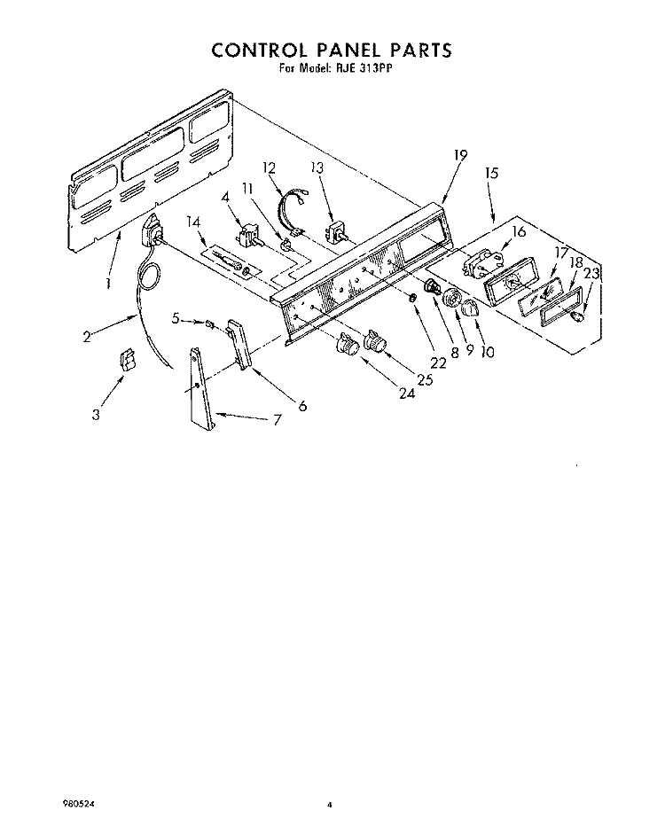 CONTROL PANEL Diagram and Parts List for RJE313PP  Whirlpool Range