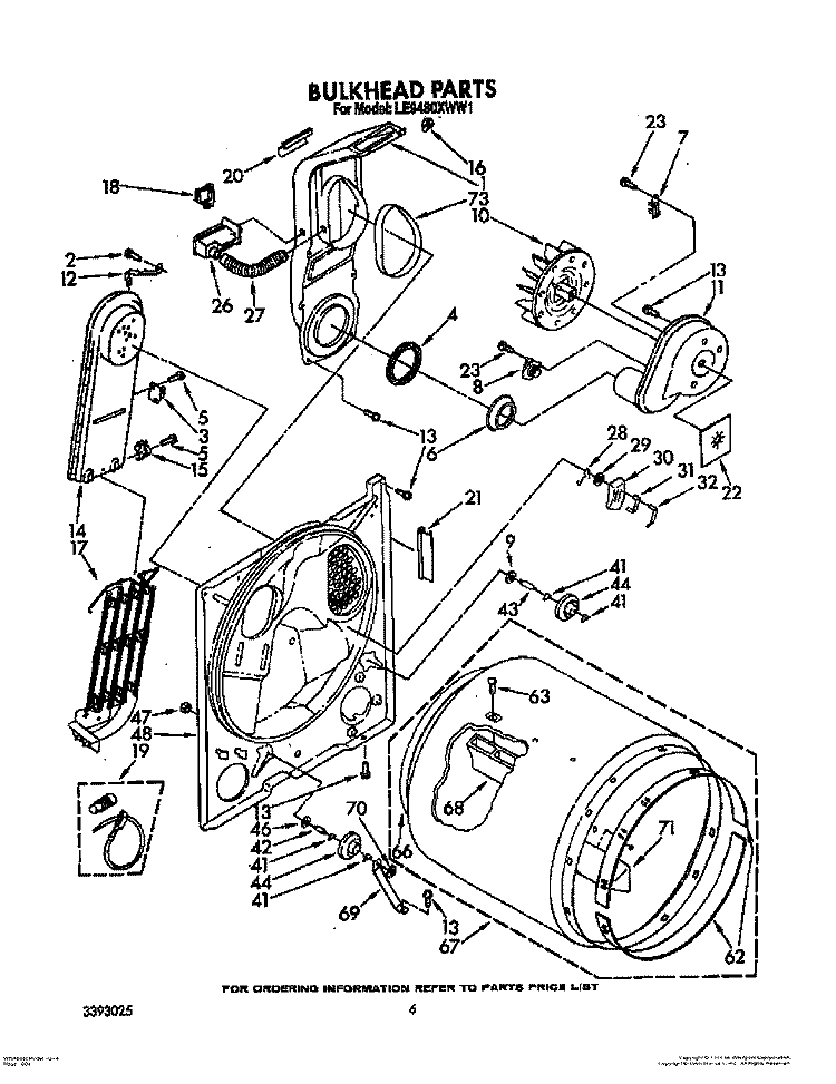 BULKHEAD PARTS Diagram and Parts List for LE9480XWW1  Whirlpool Dryer