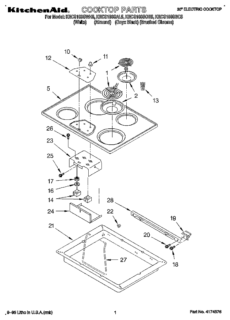 SECTION Diagram and Parts List for KECS100SOB5  KitchenAid Cooktop
